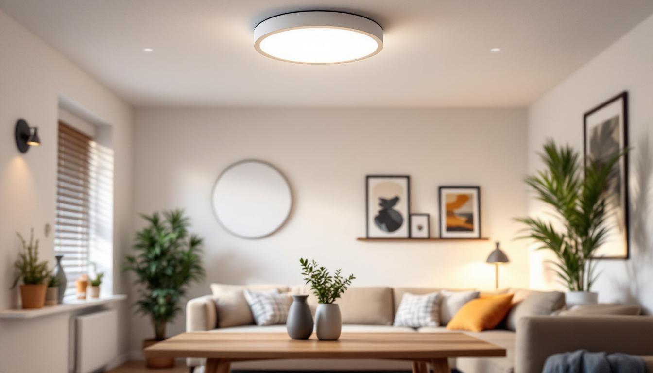 A photograph of a well-lit room featuring a 10-inch can light installed in the ceiling