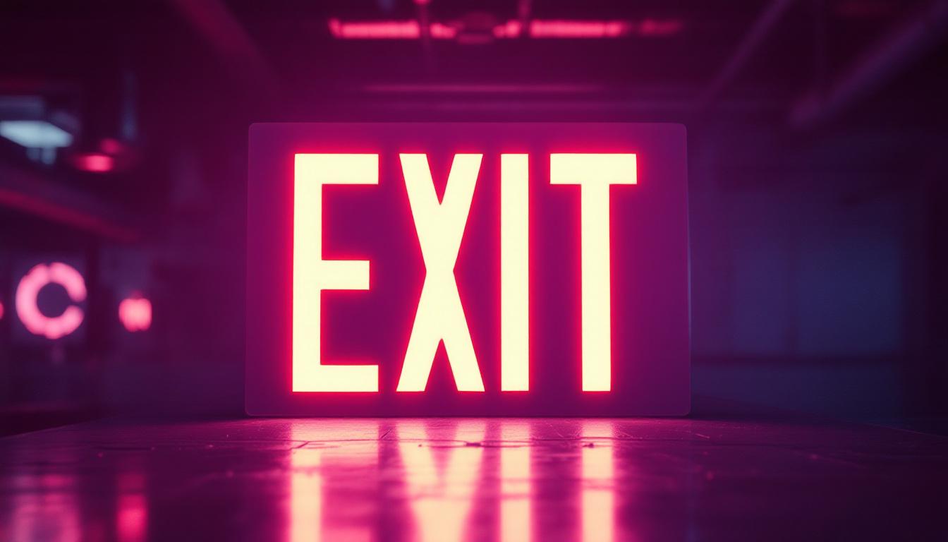 A photograph of a well-lit exit sign in an industrial or commercial setting