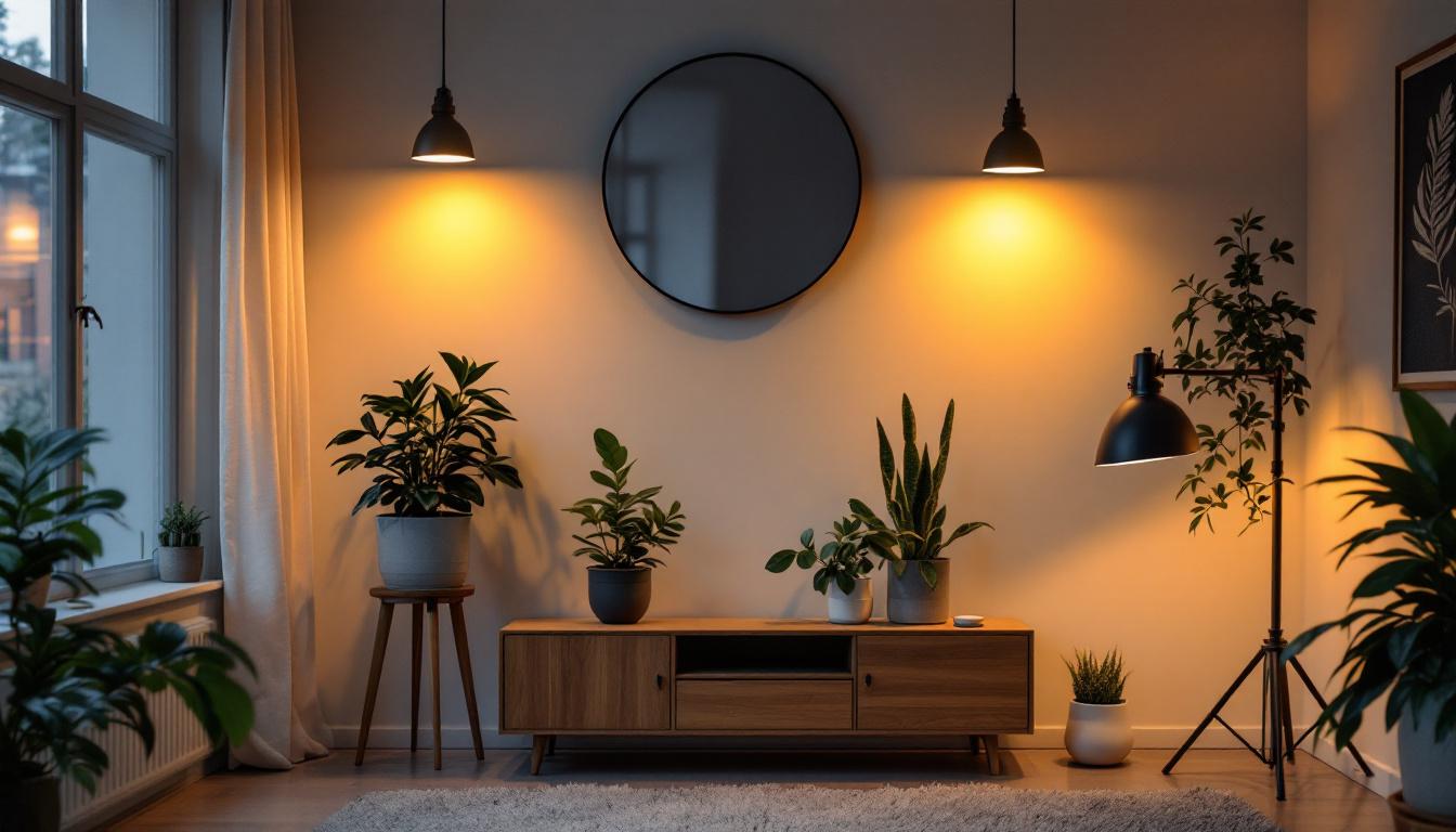 A photograph of a beautifully lit room showcasing various styles of pot lights in use