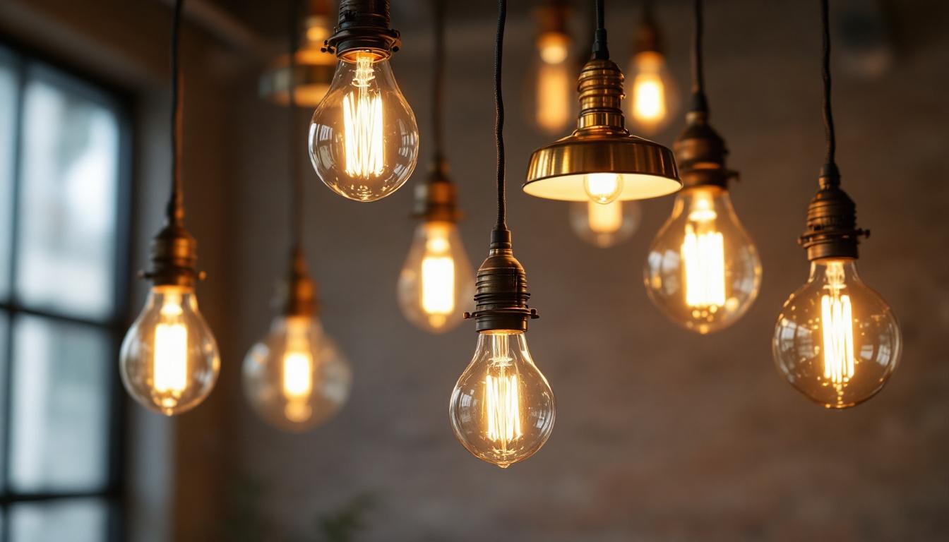 A photograph of a beautifully arranged cluster of pendant lights in a modern setting