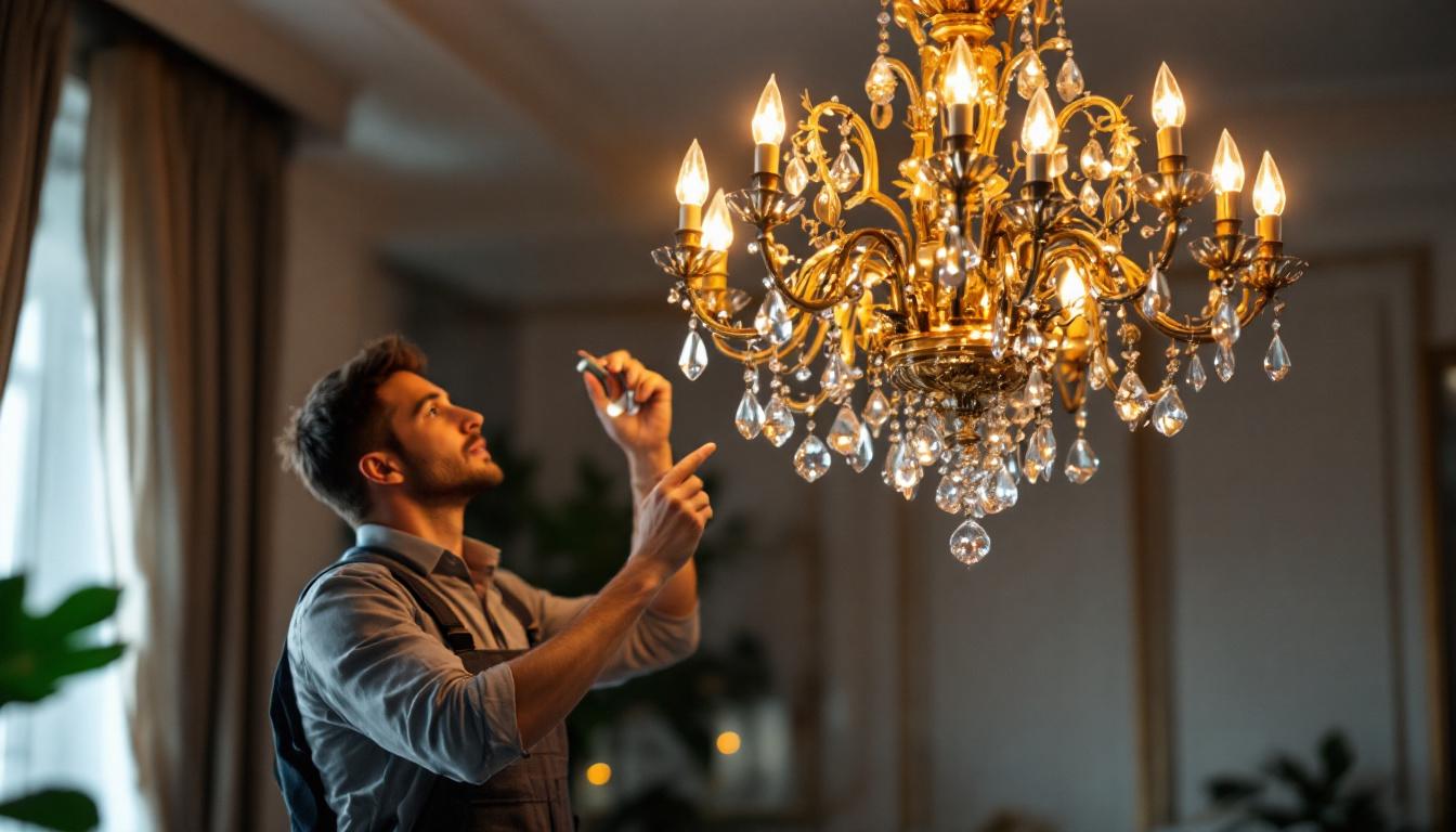 A photograph of a beautifully designed chandelier hanging in an elegant setting