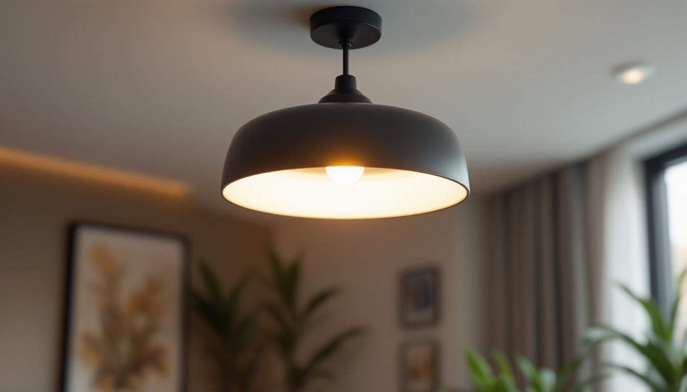 A photograph of a stylishly designed lamp ceiling light illuminating a well-decorated room