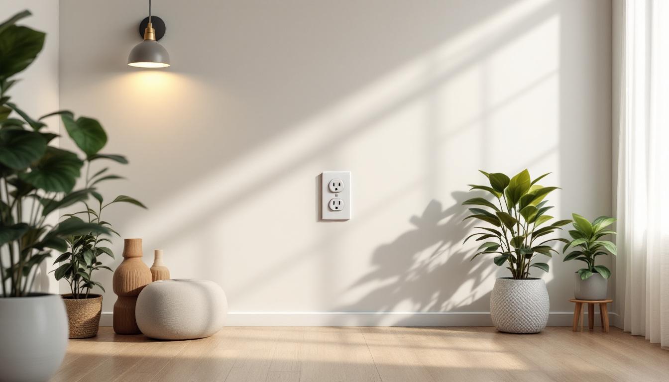 A photograph of a well-lit room showcasing a variety of standard outlets in use