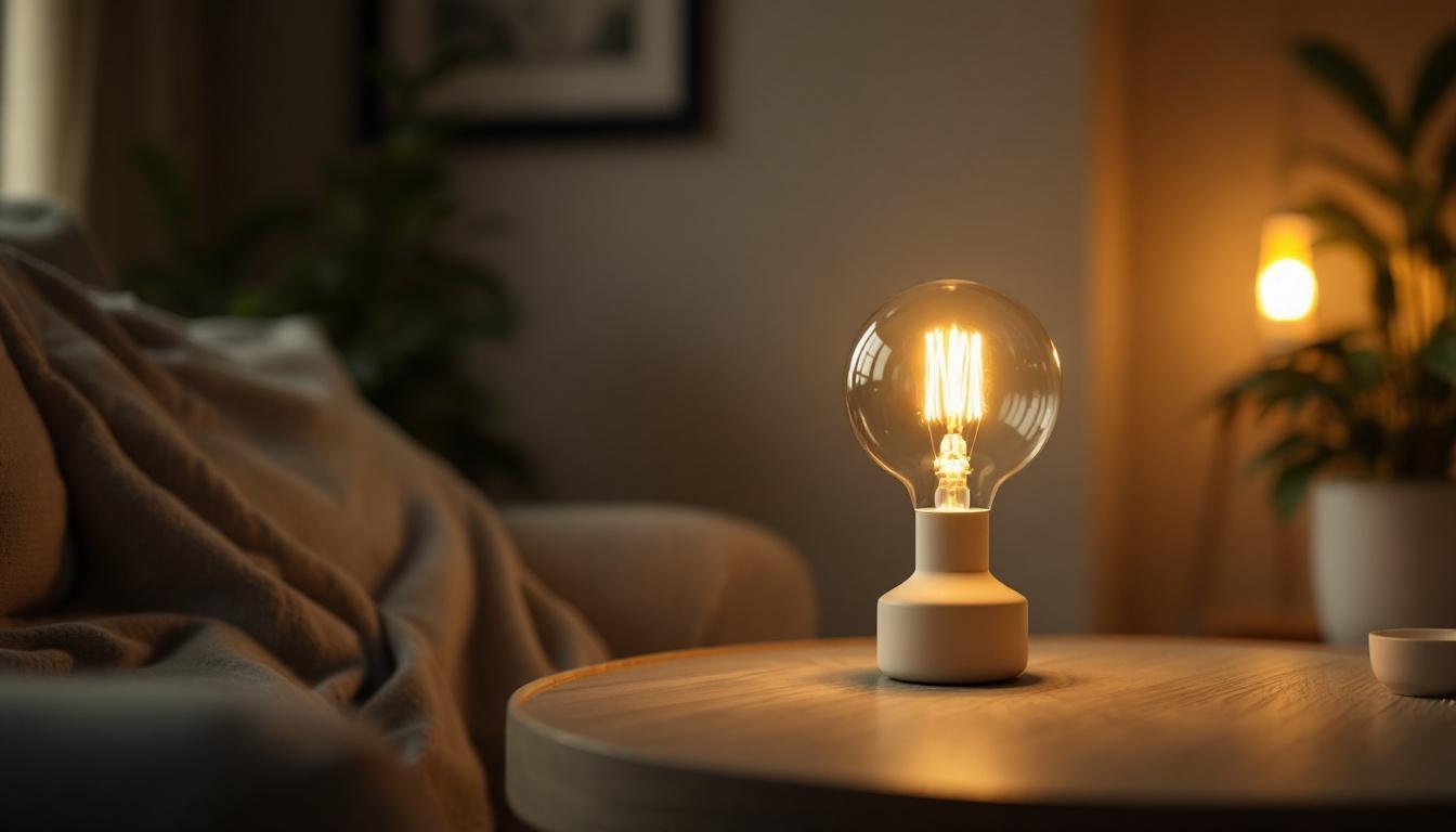 A photograph of a stylishly designed shatter-resistant lamp in a cozy