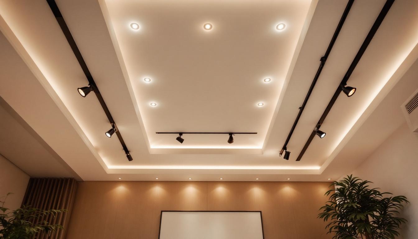 A photograph of a beautifully designed interior space featuring a variety of ceiling lights