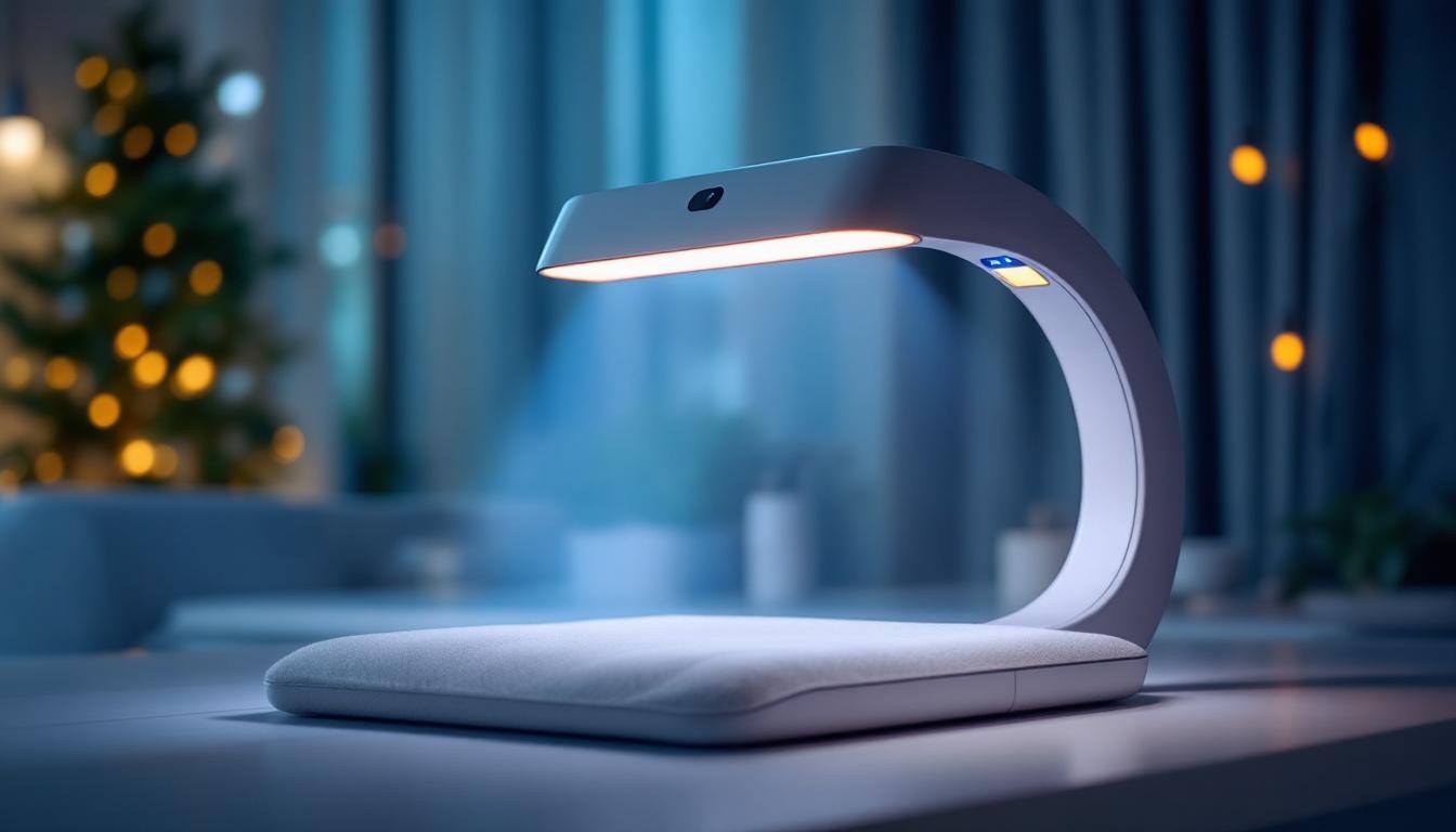 A photograph of a sleek uv sterilization lamp in use within a modern setting