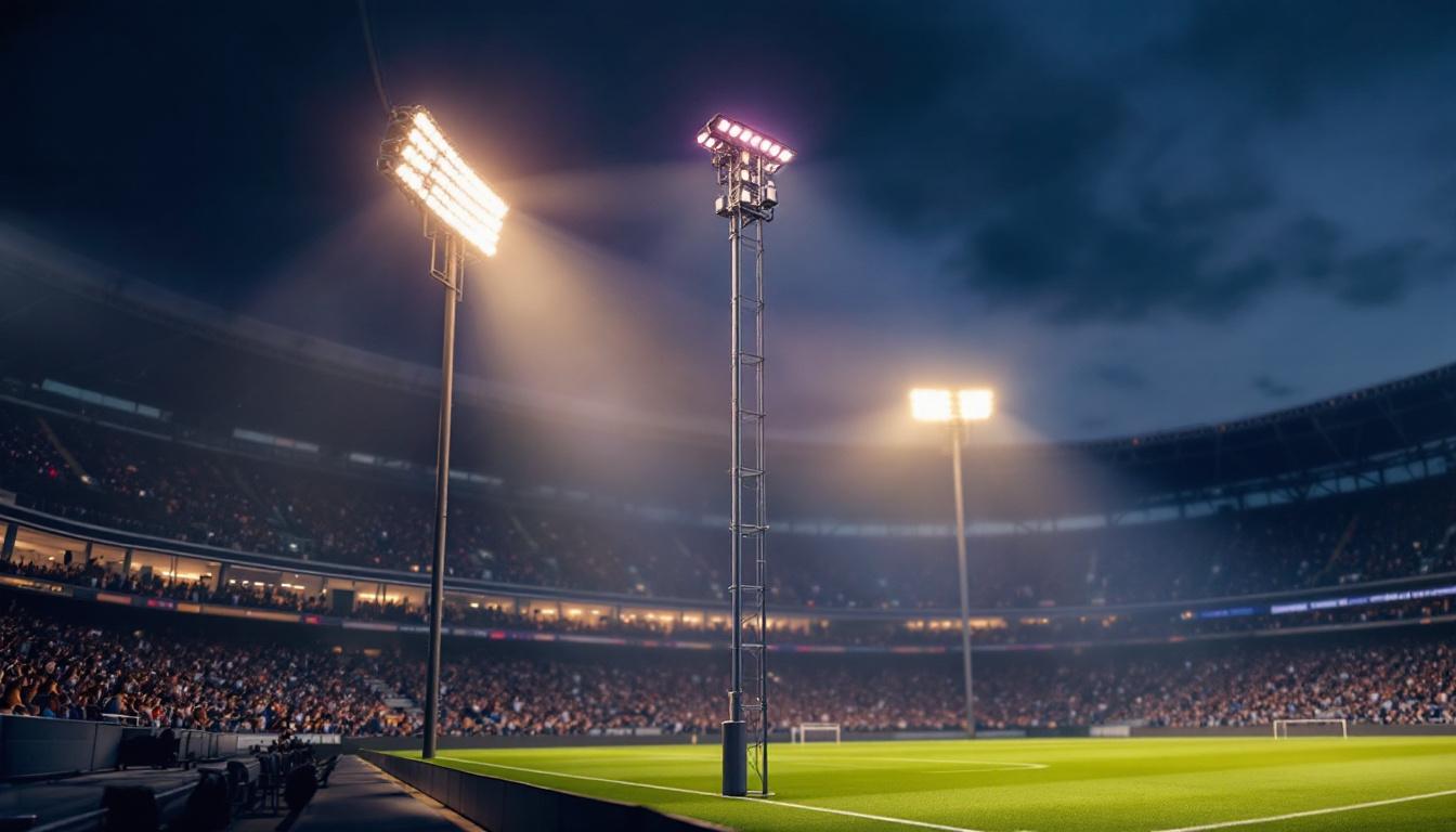 A photograph of a well-designed stadium light pole in action during a sporting event