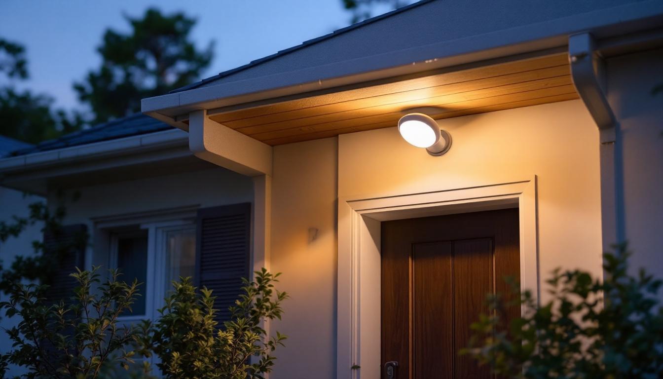 A photograph of capture a photograph of a motion detector porch ceiling light in action
