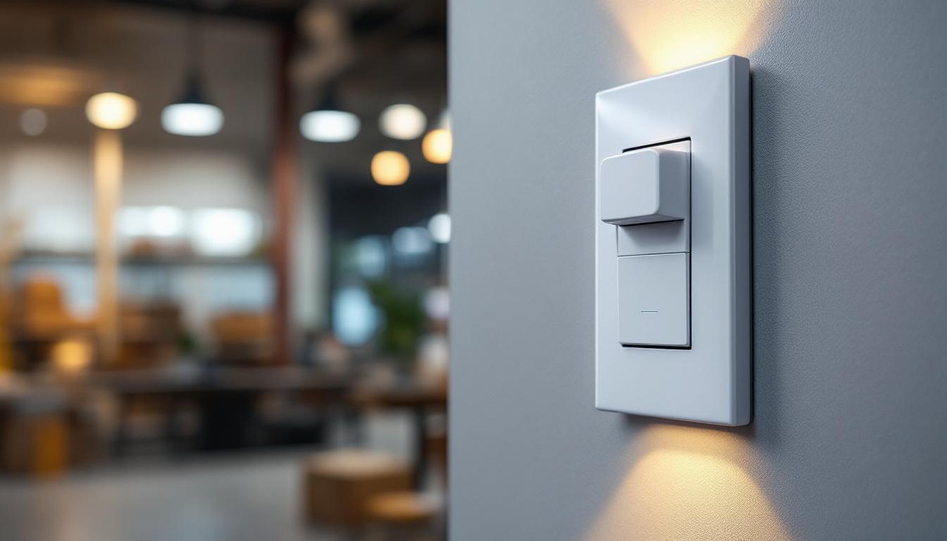 A photograph of a remote motion detector light switch installed in an industrial setting