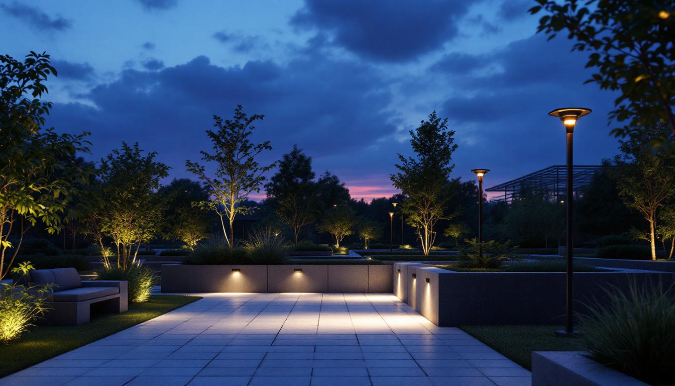 A photograph of a beautifully illuminated outdoor space at dusk