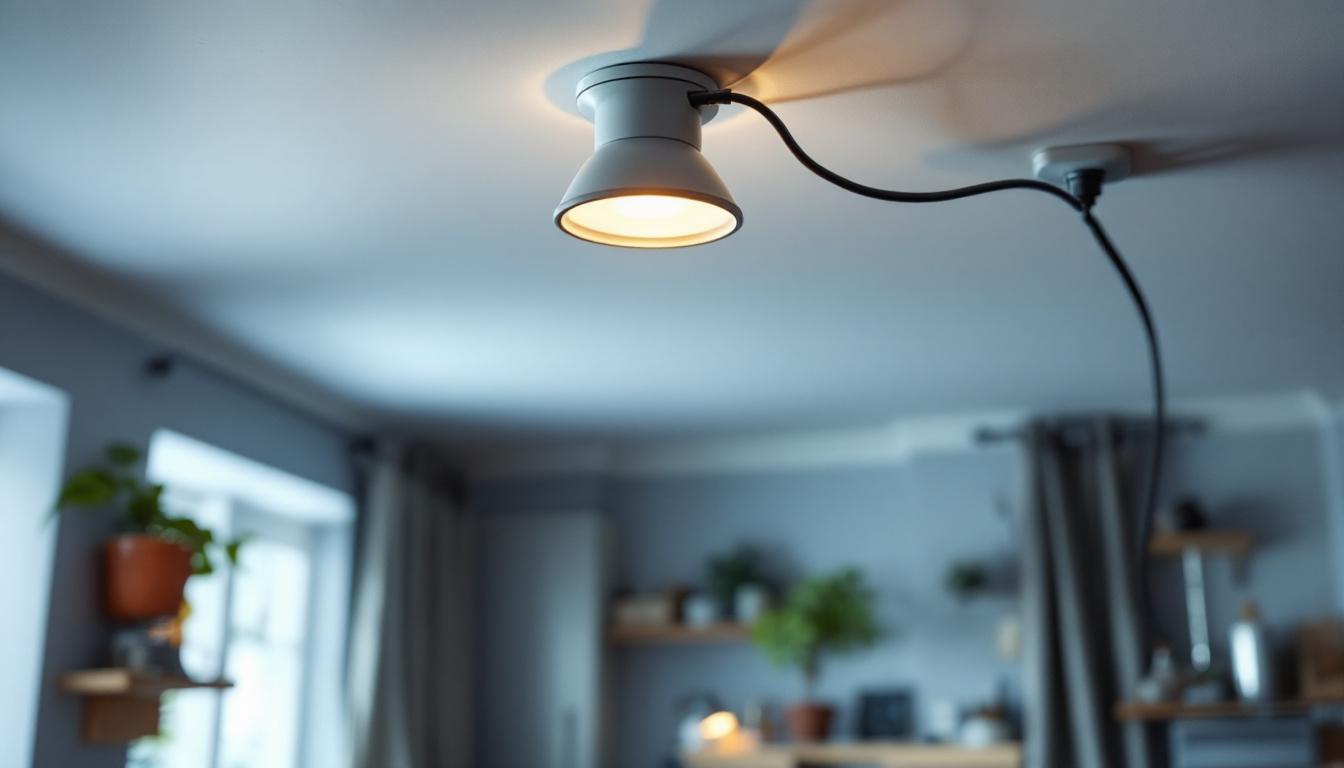 A photograph of a ceiling plug installation in a well-lit room