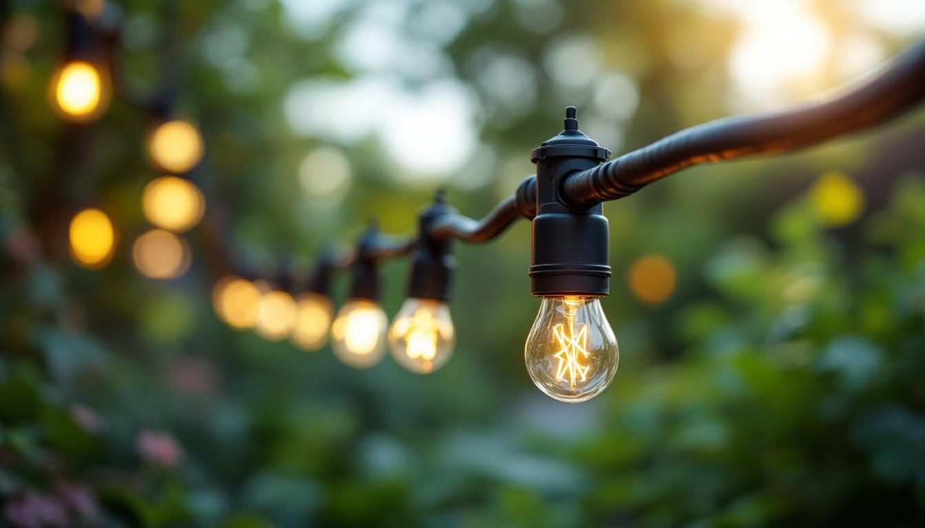A photograph of a close-up of low voltage wire connectors installed in an outdoor lighting setup