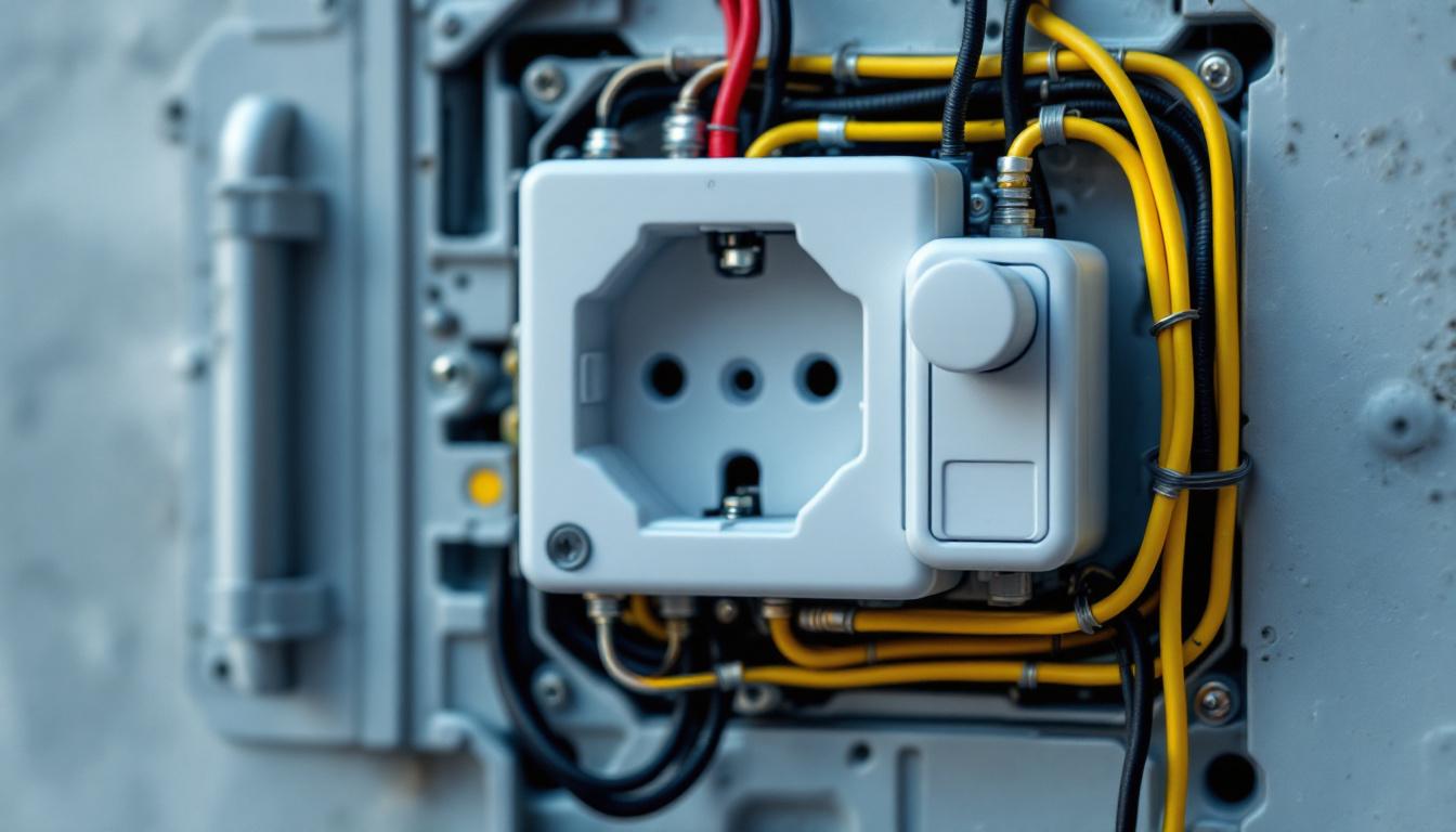 A photograph of a close-up of a modern electrical socket with an integrated switch