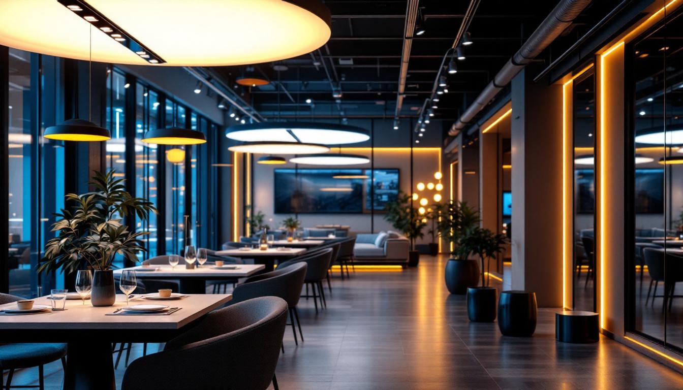 A photograph of a modern indoor space showcasing innovative lighting designs