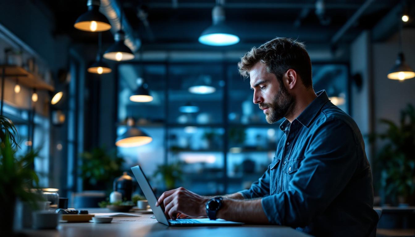 A photograph of a lighting engineer analyzing a well-lit commercial space