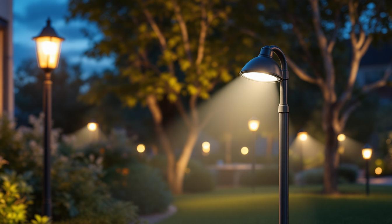 A photograph of a beautifully illuminated outdoor landscape at dusk