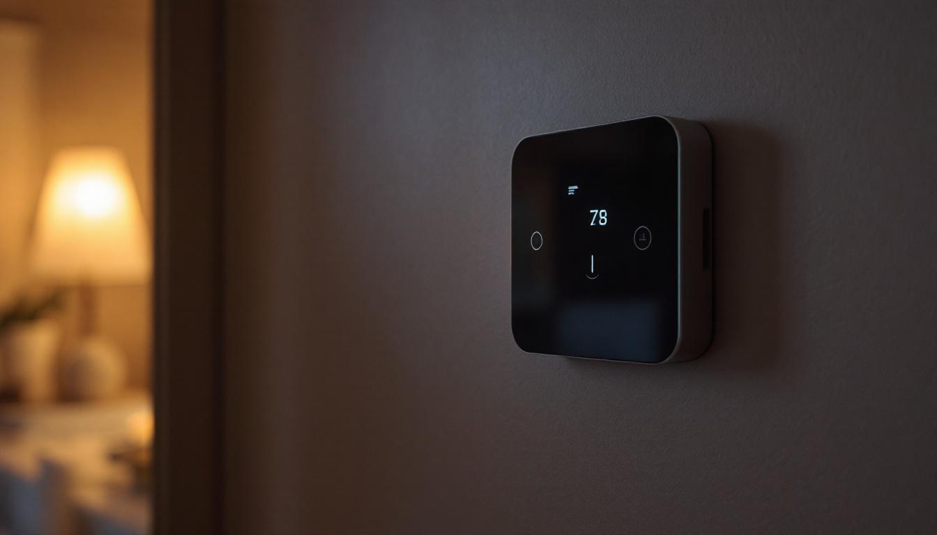 A photograph of a modern light switch timer installed in a stylish home setting