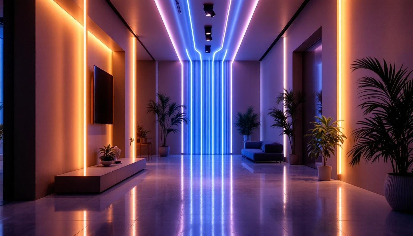 A photograph of a beautifully designed space featuring ribbon lighting in action