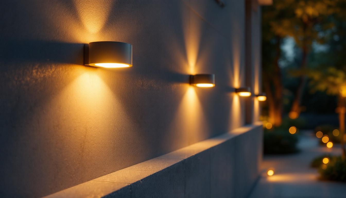 A photograph of a beautifully lit scene showcasing a stylish interior or exterior space illuminated by led coach lamps