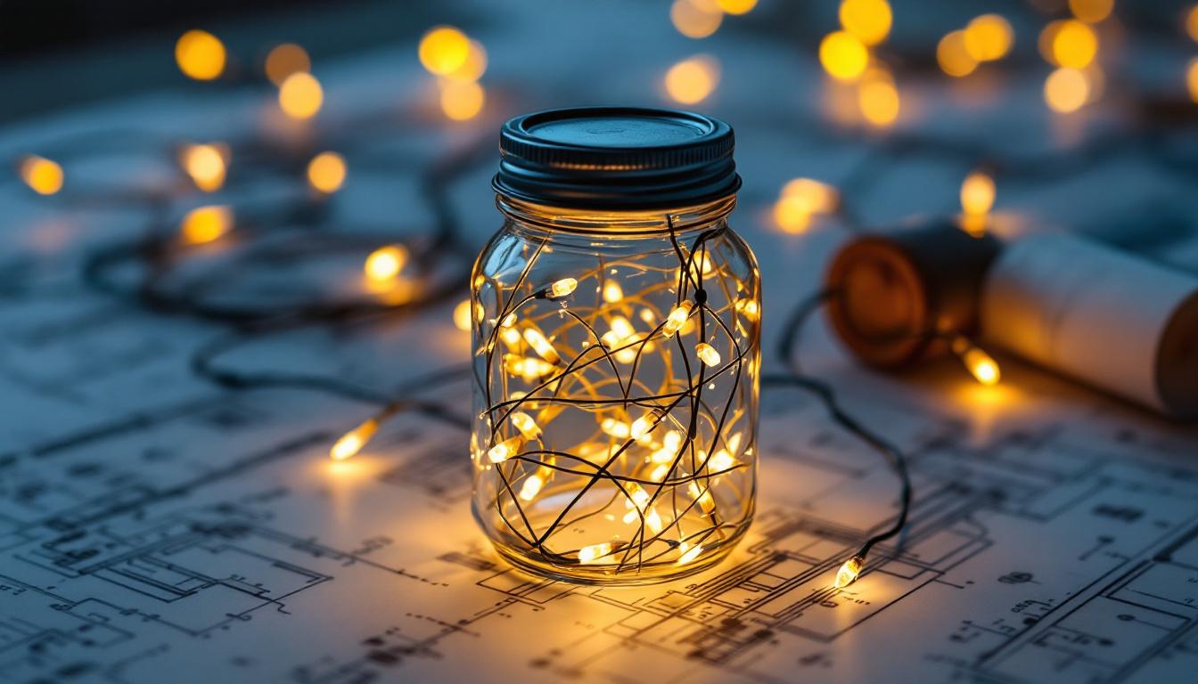 A photograph of a well-lit glass jar filled with warm