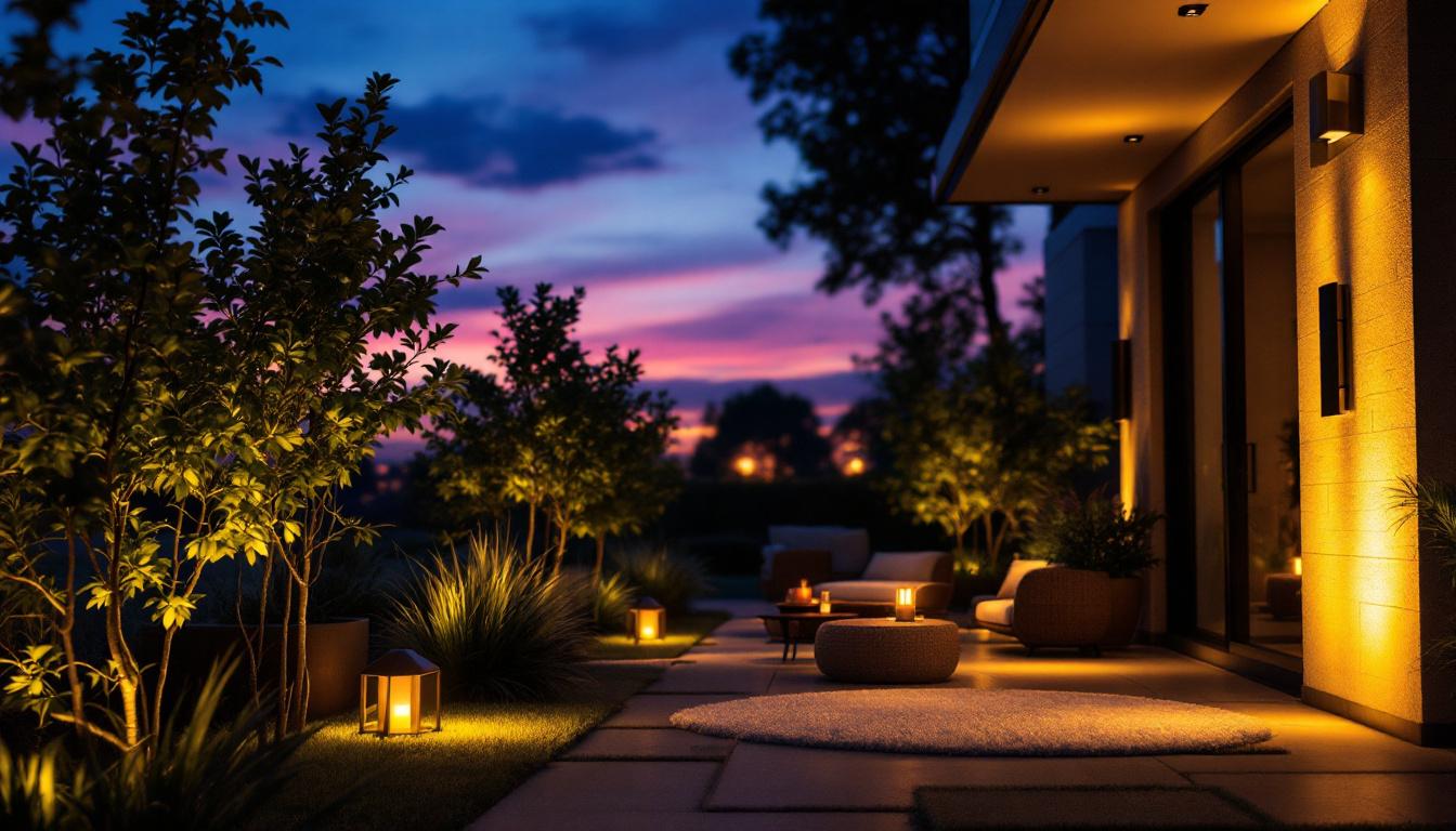 A photograph of a beautifully illuminated outdoor space at dusk