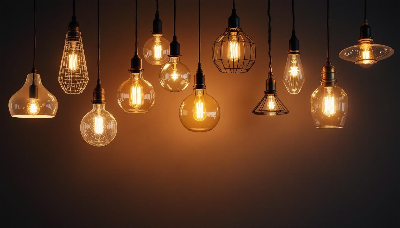 A photograph of a beautifully arranged set of hanging lights in various styles and designs