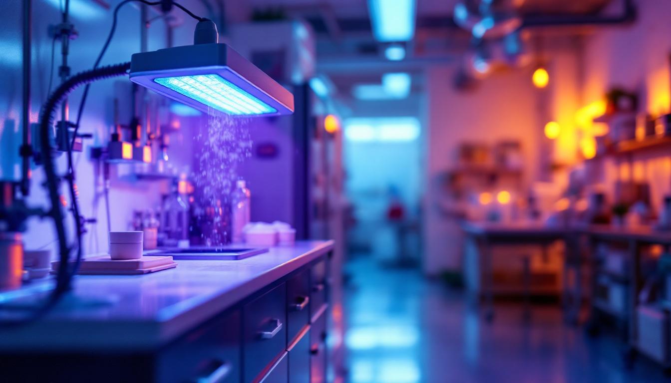 A photograph of a uv sanitation light in action