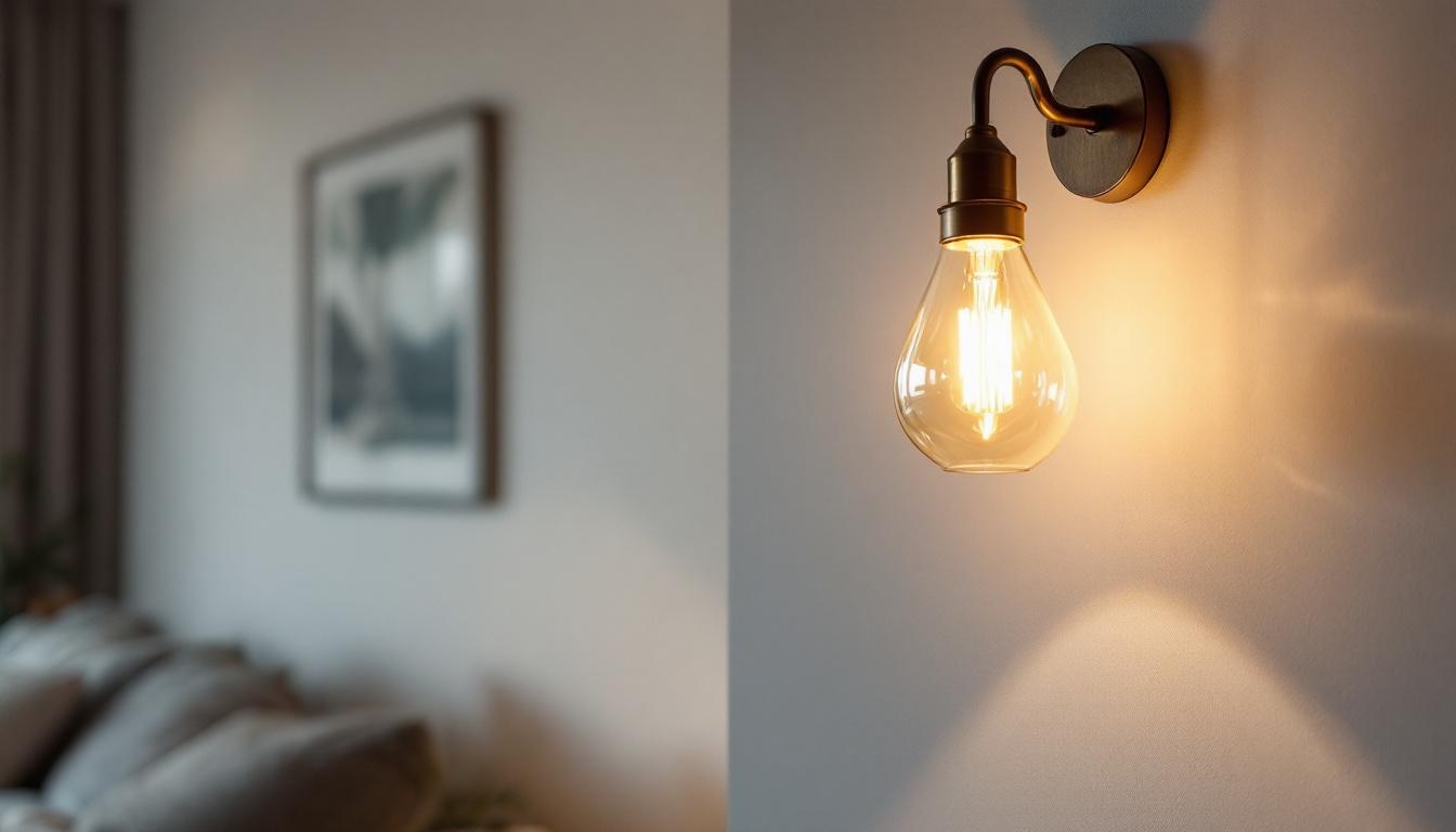 A photograph of a beautifully designed indoor light sconce elegantly illuminating a cozy living space