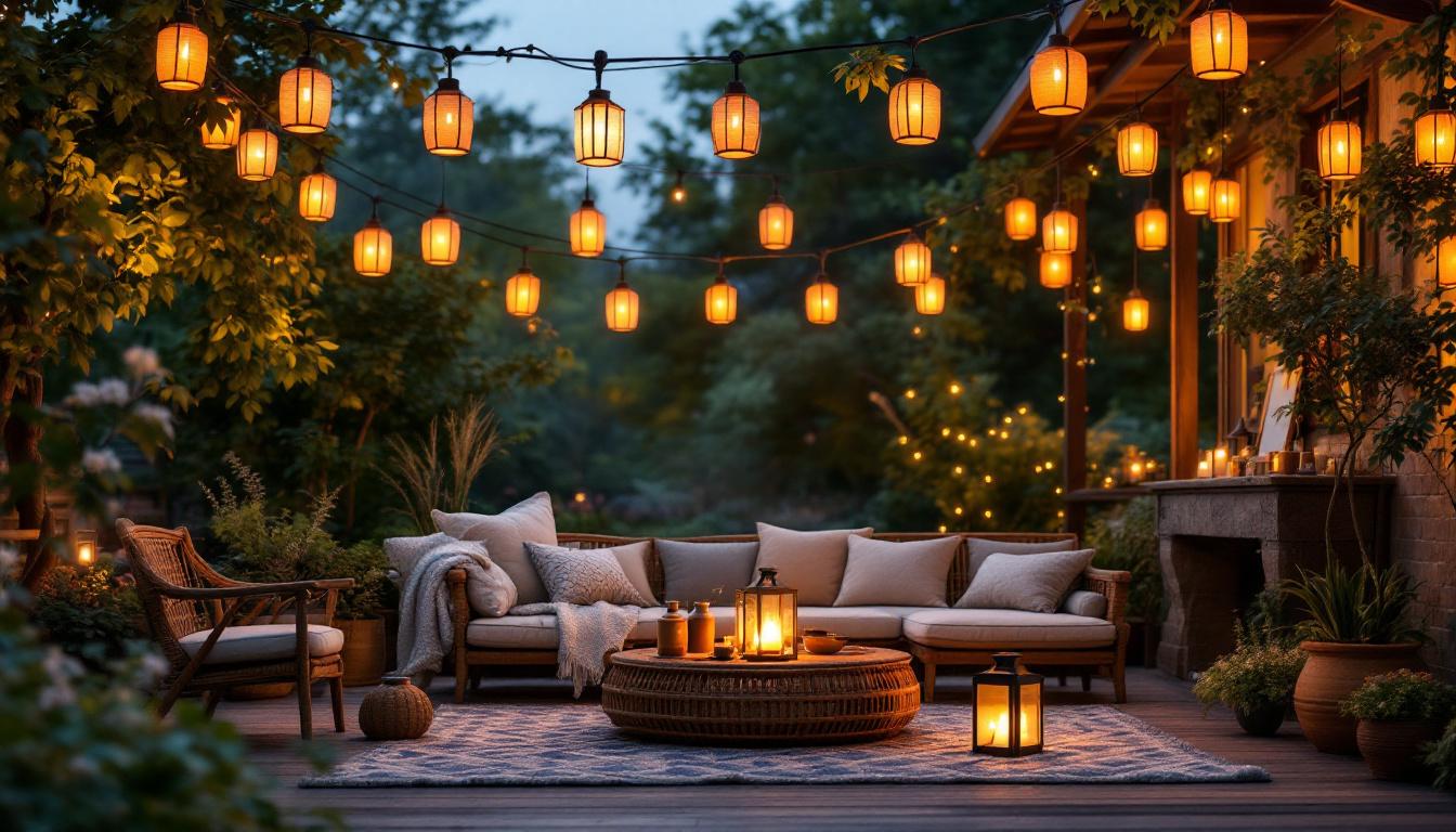 A photograph of a beautifully styled outdoor setting at dusk