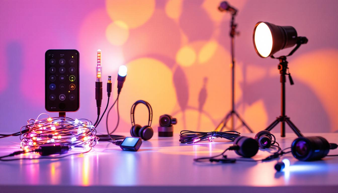 A photograph of a well-organized led wire kit displayed alongside various lighting design elements