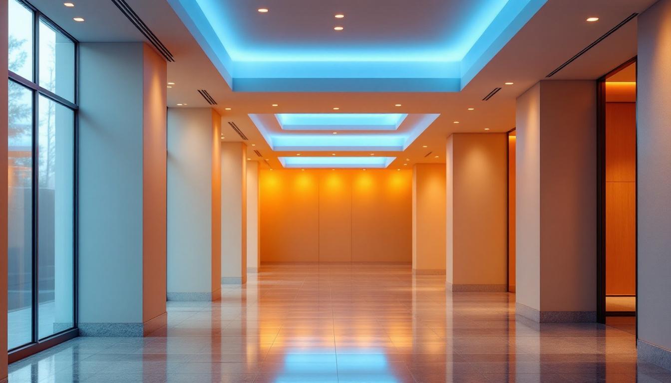A photograph of a beautifully designed hall illuminated by modern led ceiling lights