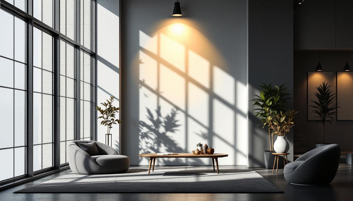 A photograph of a modern interior space illuminated by high output led lights