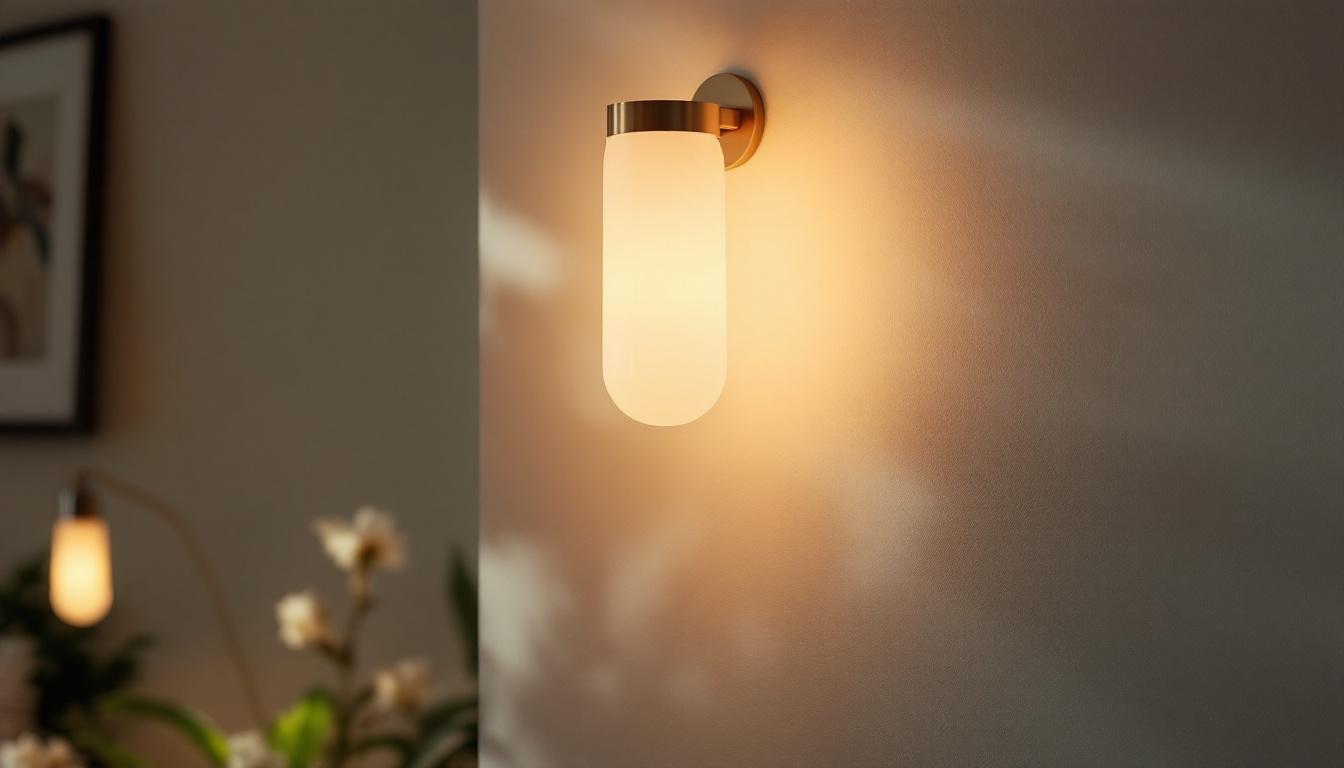 A photograph of a beautifully designed indoor sconce lighting fixture illuminating a cozy living space