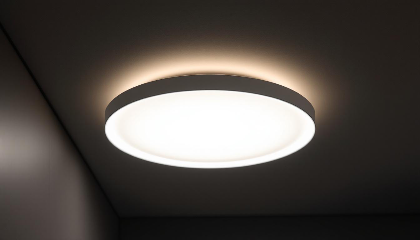 A photograph of a modern surface ceiling light installed in a stylish interior setting