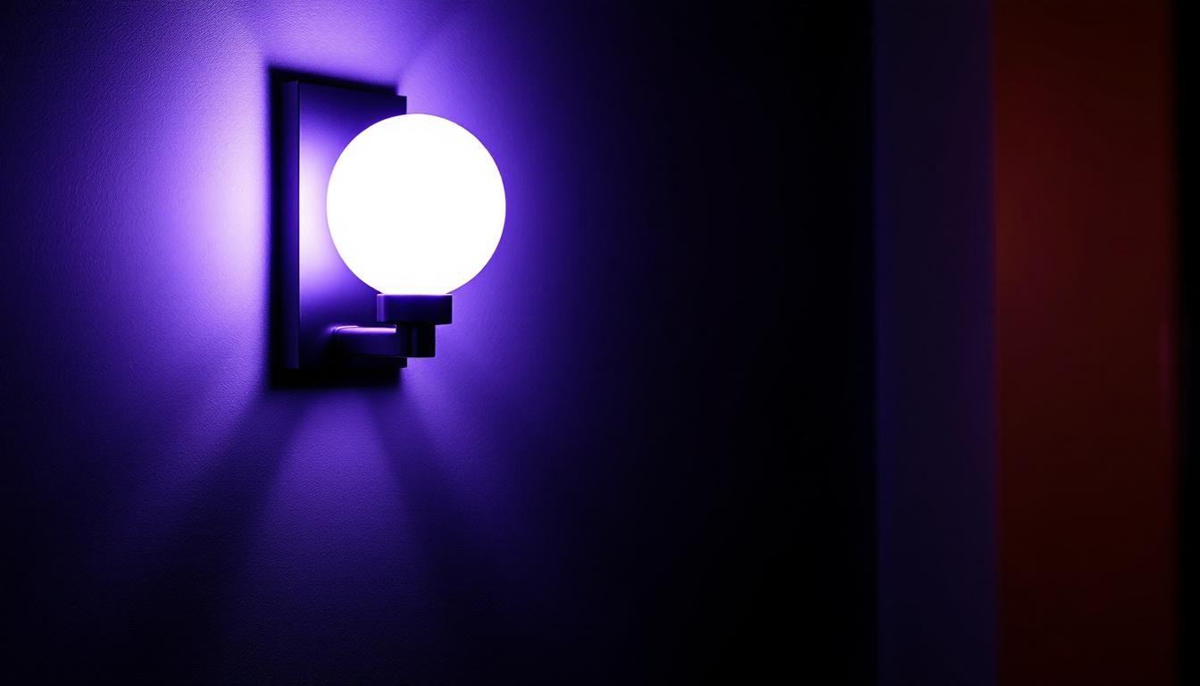 A photograph of a stylishly designed bright wall sconce illuminating a modern interior space