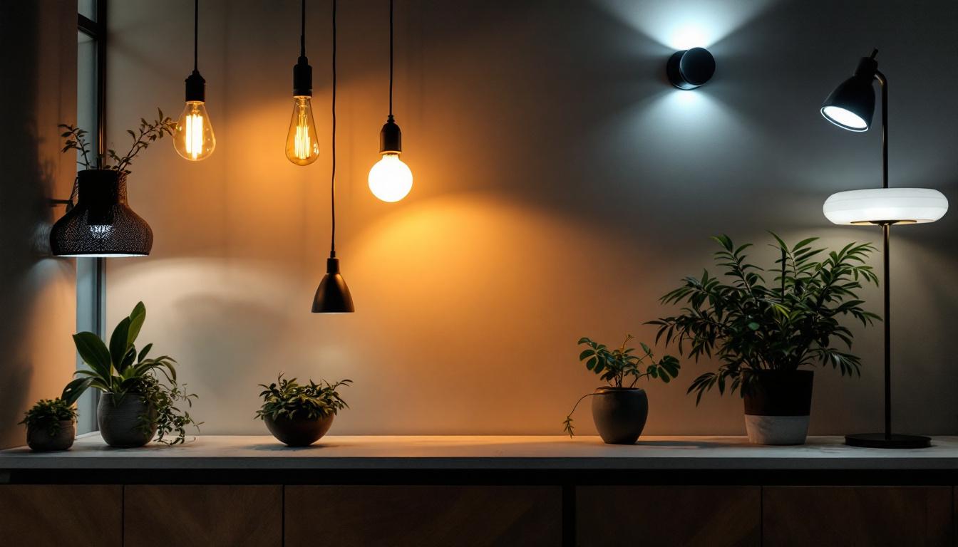 A photograph of a beautifully lit interior space showcasing a variety of lighting fixtures