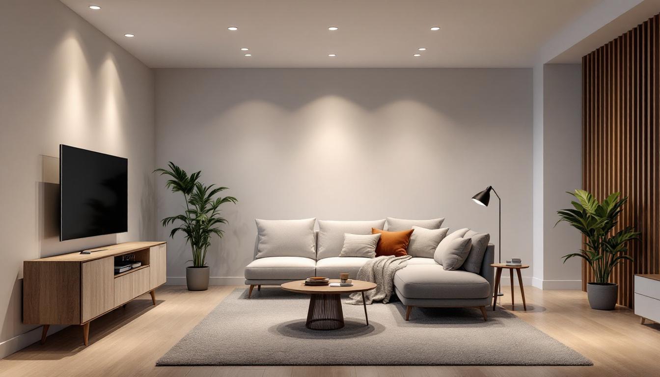 A photograph of a beautifully designed room featuring 6-inch retrofit led recessed lighting