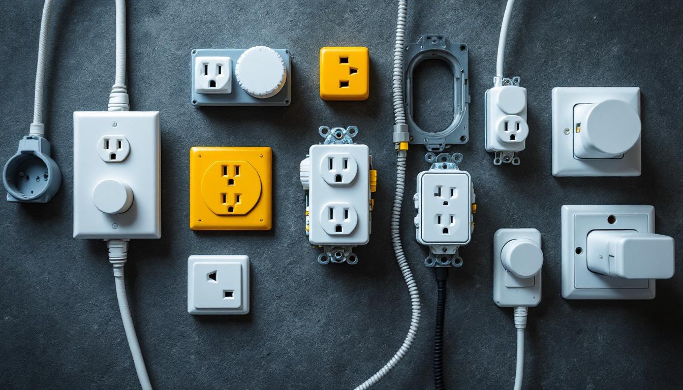 A photograph of a variety of electrical outlets commonly found in the usa