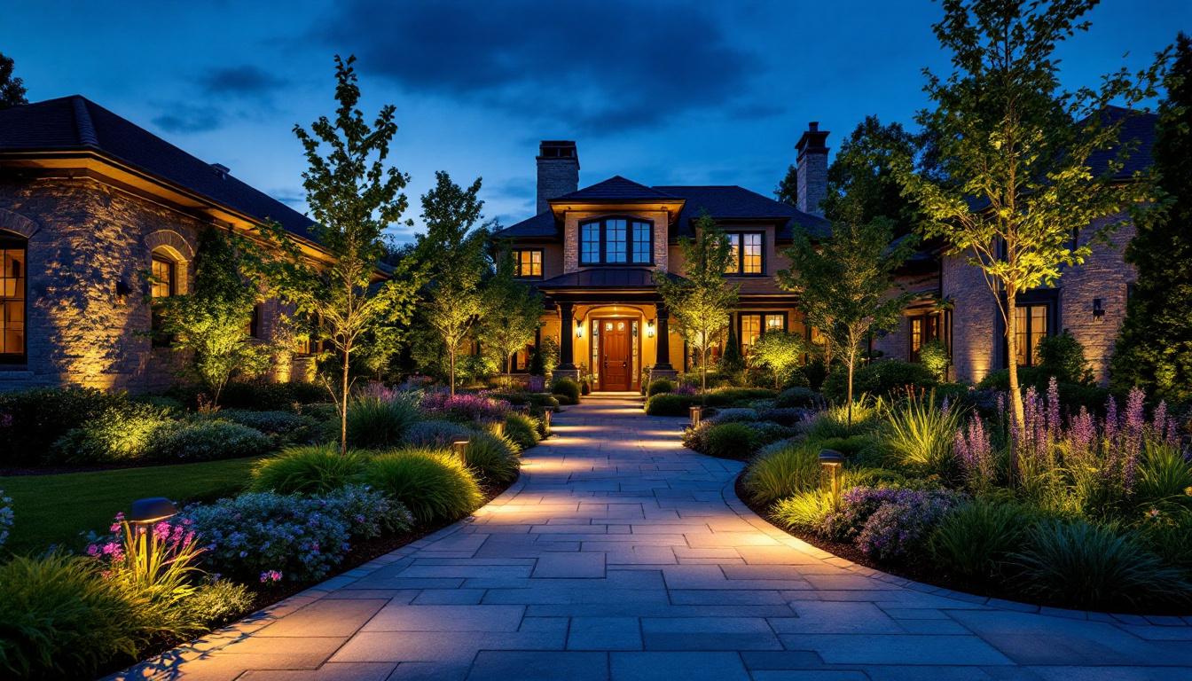 A photograph of a beautifully illuminated outdoor space at dusk