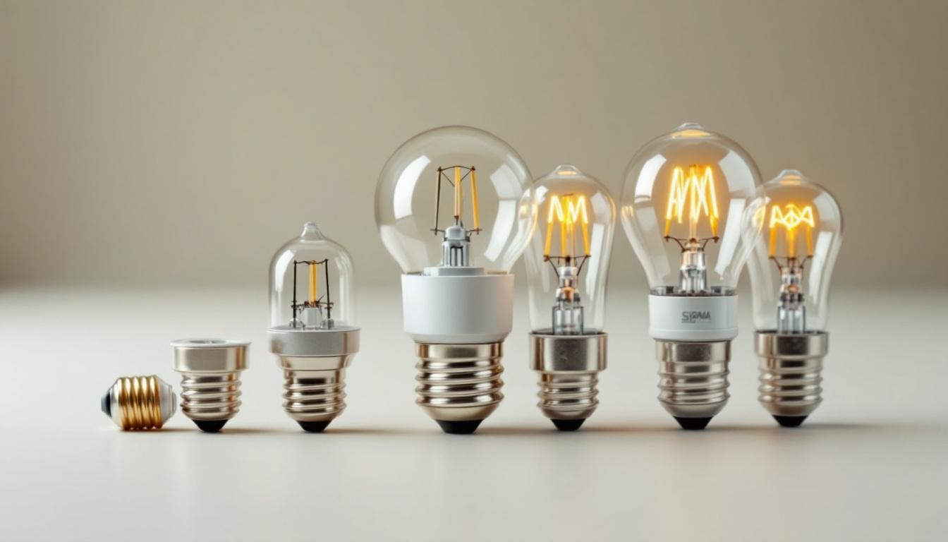 A photograph of a variety of halogen light bulb sockets displayed together
