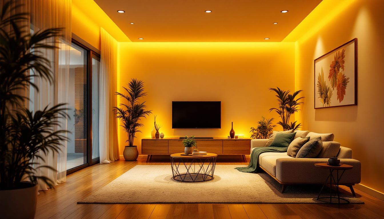 A photograph of a beautifully lit room featuring recessed lighting