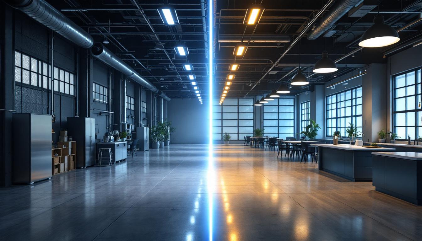 A photograph of a side-by-side comparison of industrial and commercial spaces showcasing 3-inch led lights in use