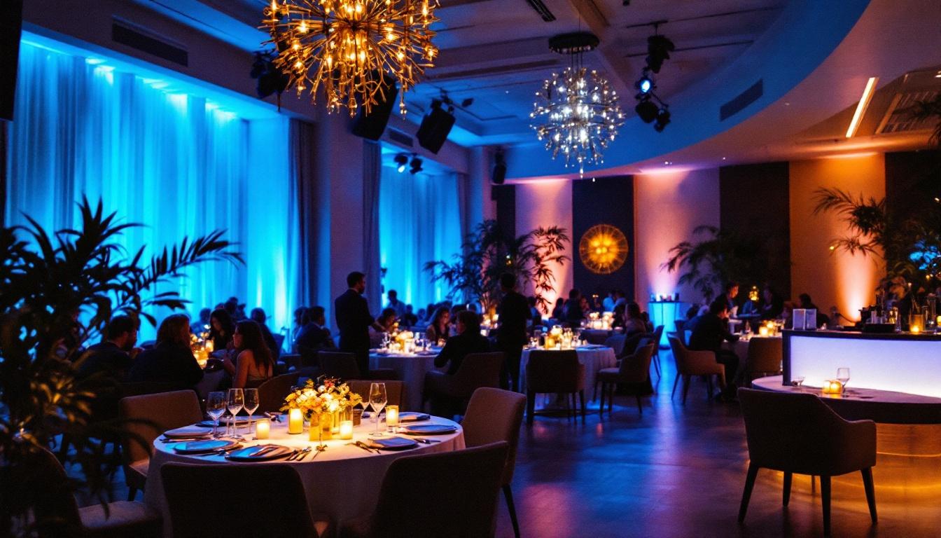 A photograph of a beautifully lit reception space