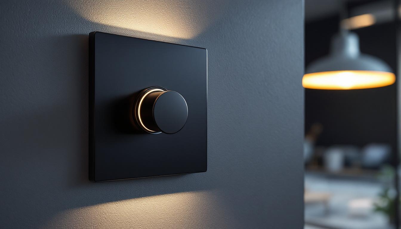 A photograph of a sleek led dimmer switch installed on a wall