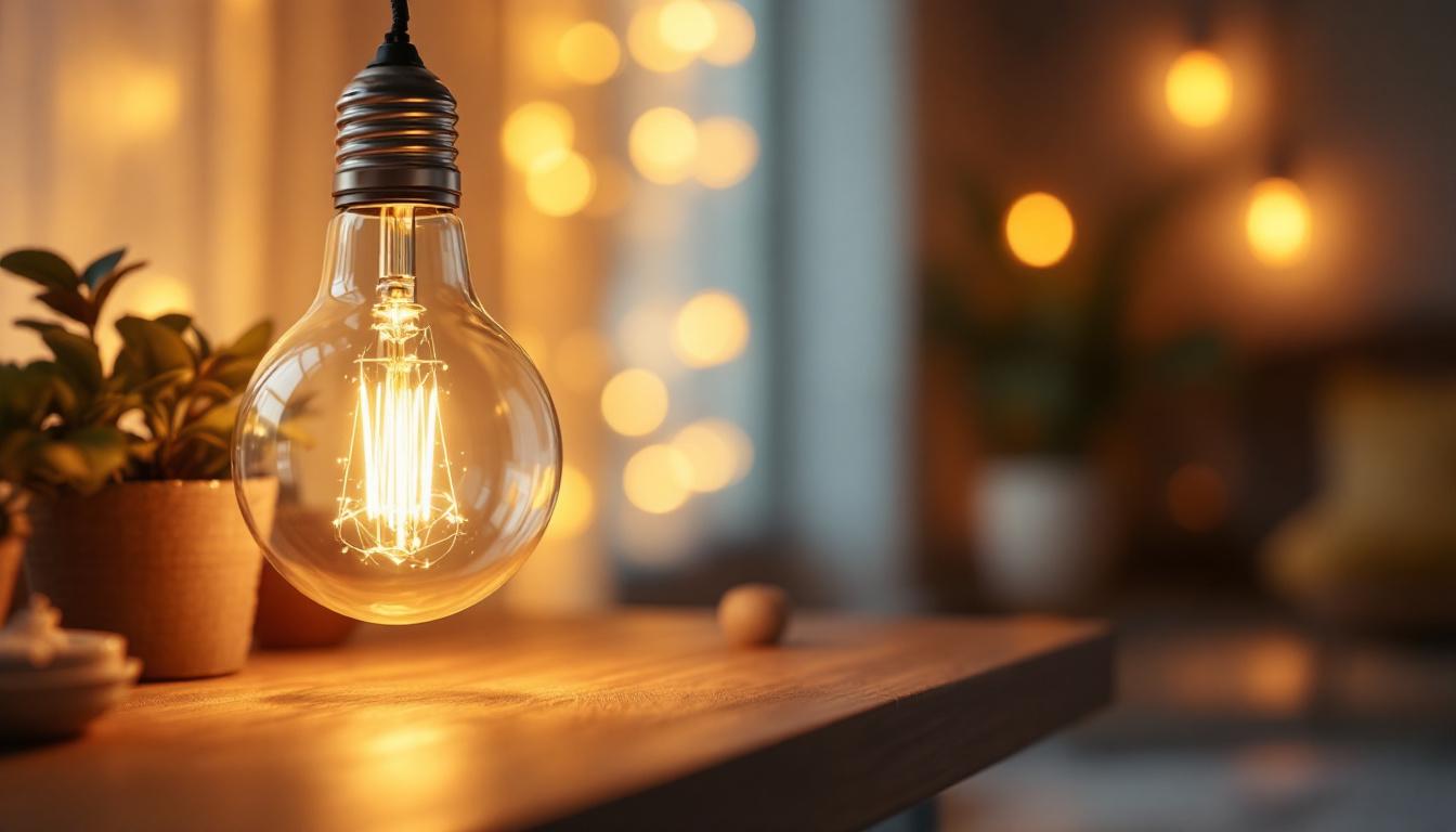 A photograph of a beautifully styled interior space featuring a decorative bulb as the focal point