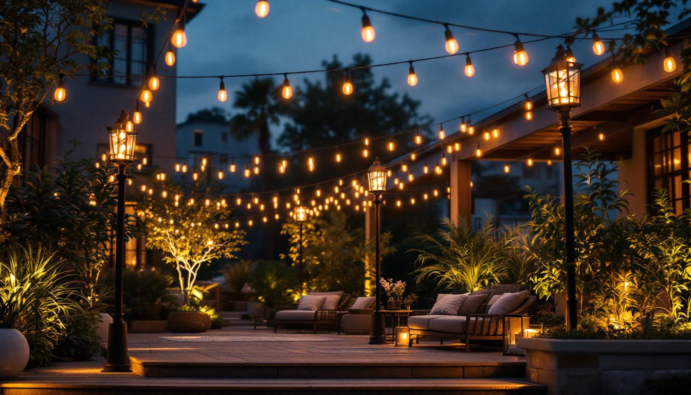 A photograph of a beautifully illuminated outdoor space at dusk