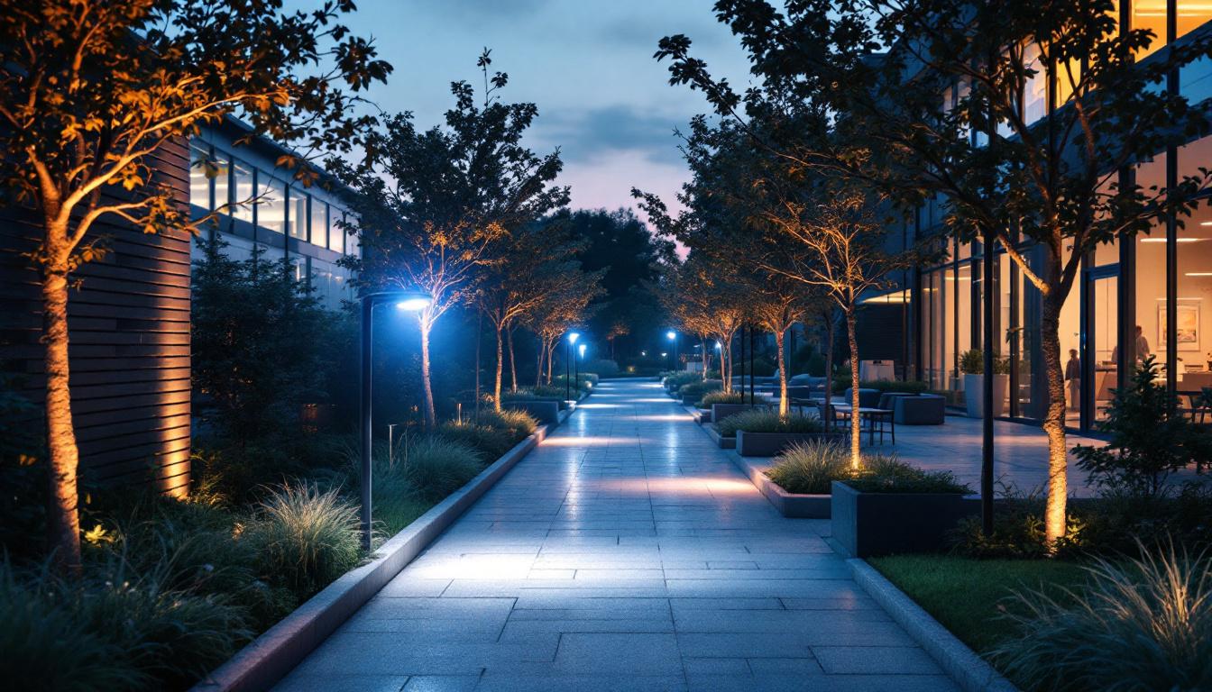 A photograph of a dynamic lighting installation in an outdoor area