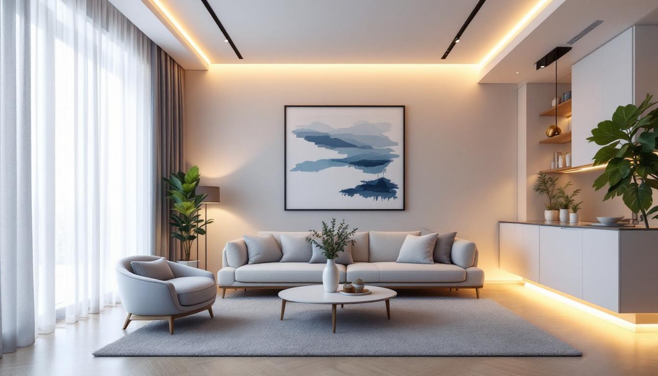 A photograph of a beautifully designed interior space featuring soft white led tape lighting