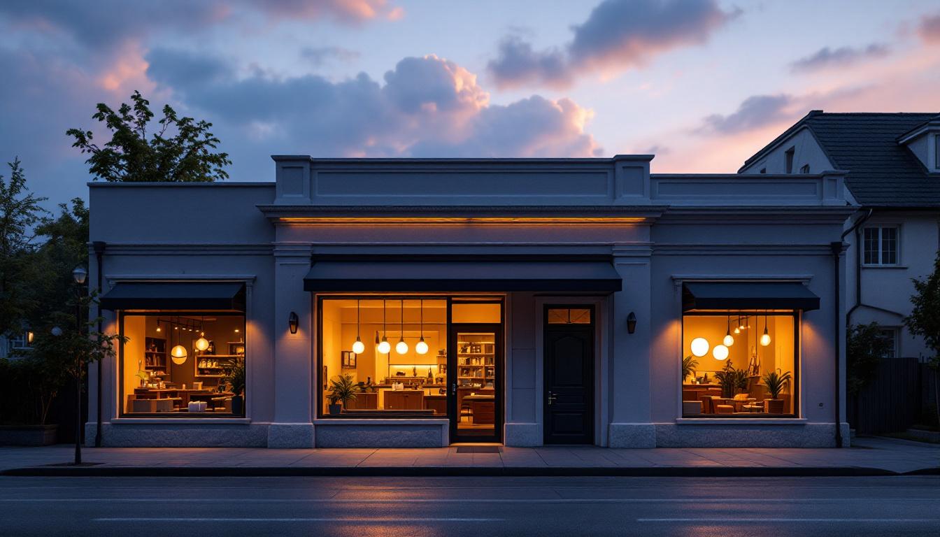 A photograph of a beautifully illuminated storefront at dusk