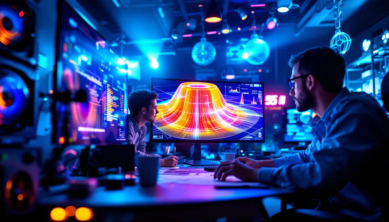 A photograph of a dynamic electrical engineering workspace featuring a monte carlo simulation setup